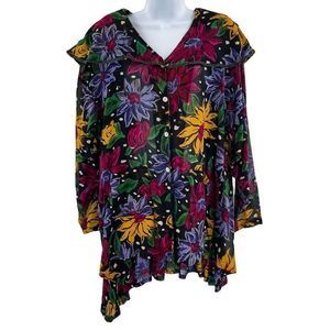 Vintage 1950s 1960s Live In Color Floral Print Abstract Long Sleeve Blouse Top